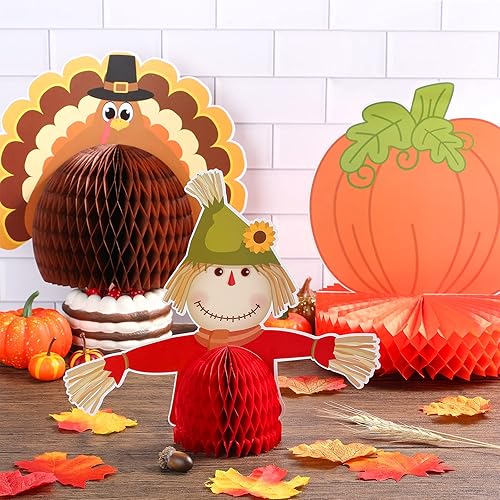 Miniatura 5 de Paquete de 9 centros de mesa grandes de otoño de Acción de Gracias, pavo, panal, decoración de fiesta de Acción de Gracias, decoración de pavo, mesa