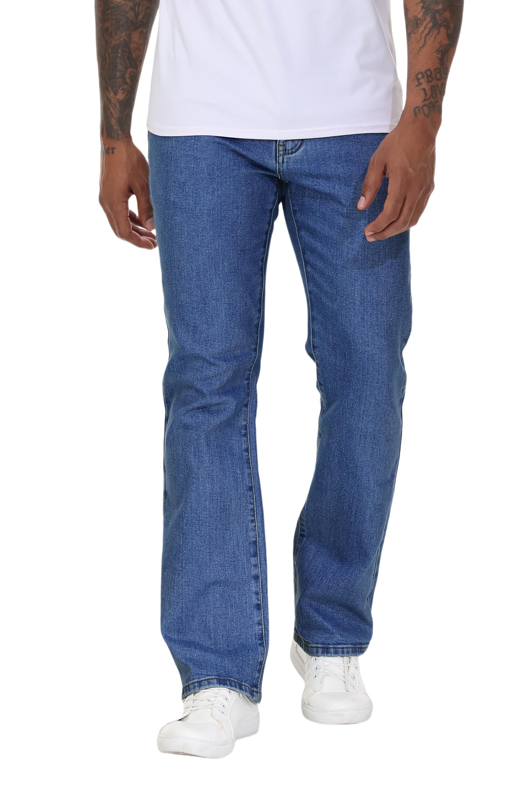 Men's Stretch Regular Fit Bootcut Flared Jeans Cotton Fashion Comfort Flex Waist Denim Pants