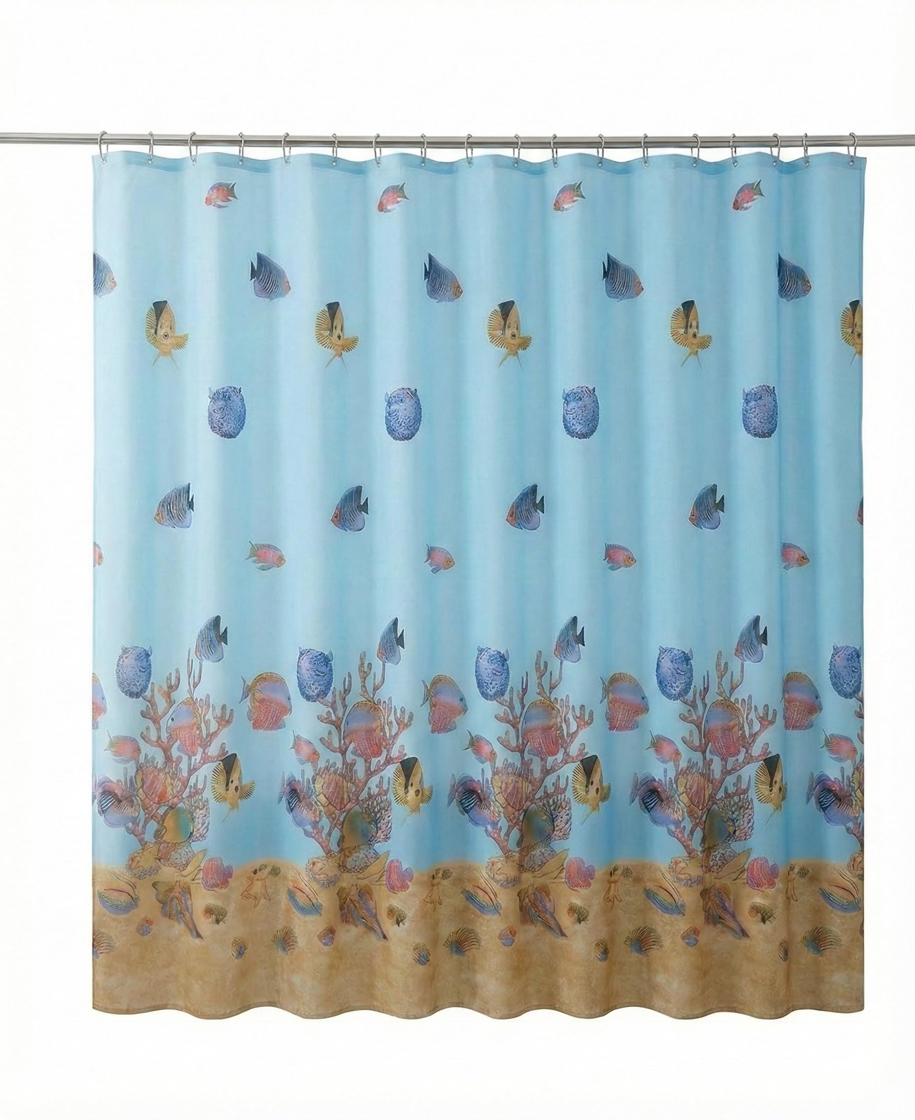 Kikzi® Luxury Hotel Quality Fabric Shower Curtain, Soft-Touch Woven Textile with 12 Hooks, Mould Proof & Water Repellent, 180x180cm, Machine Washable (Ocean Reef)