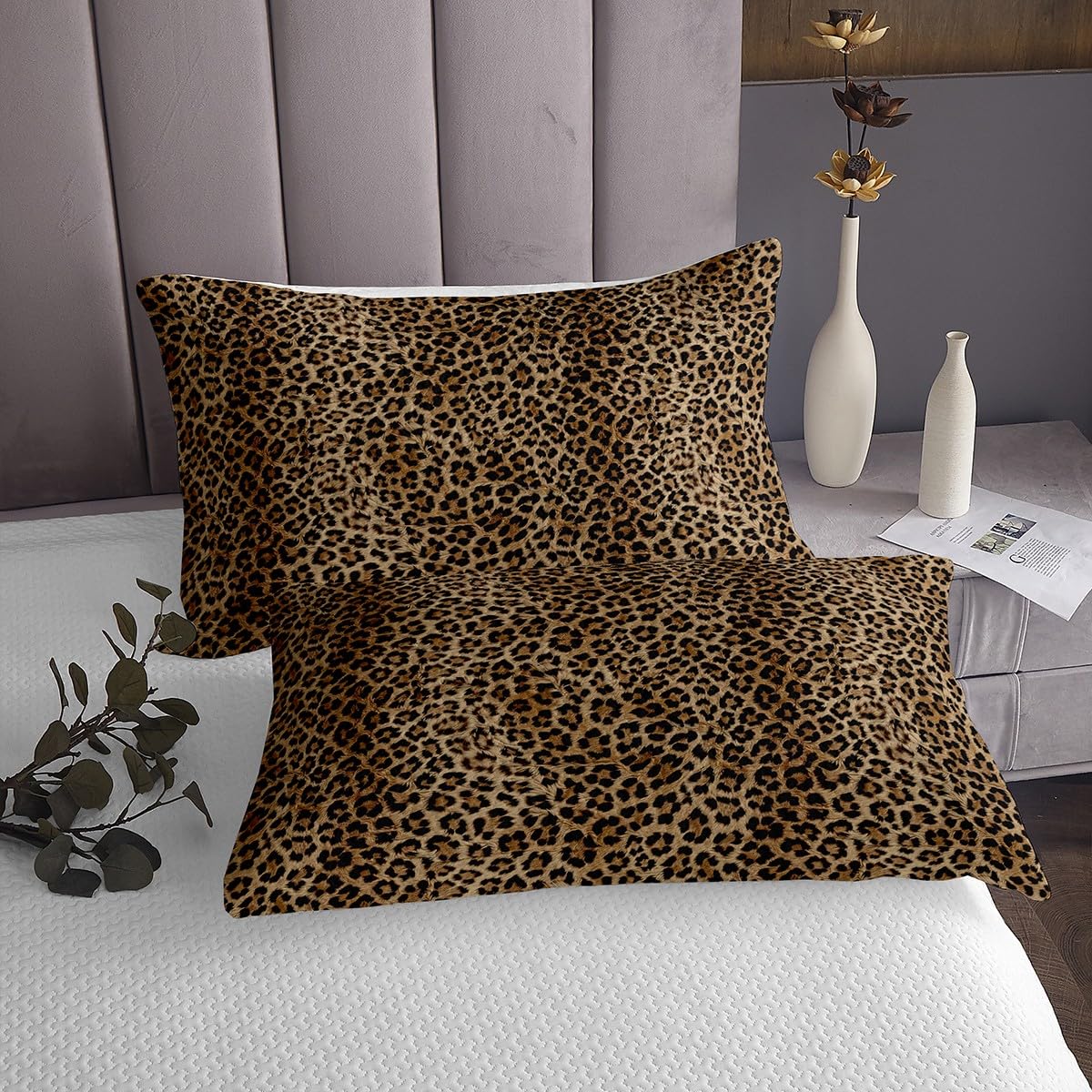 Loussiesd Leopard Tagesdecke 220x240cm, Geparden Print Bettüberwurf für Kinder Jungen Mädchen Tier Doppelbett Gesteppt Safari Wohndecke mit 2 Kissenbezüge