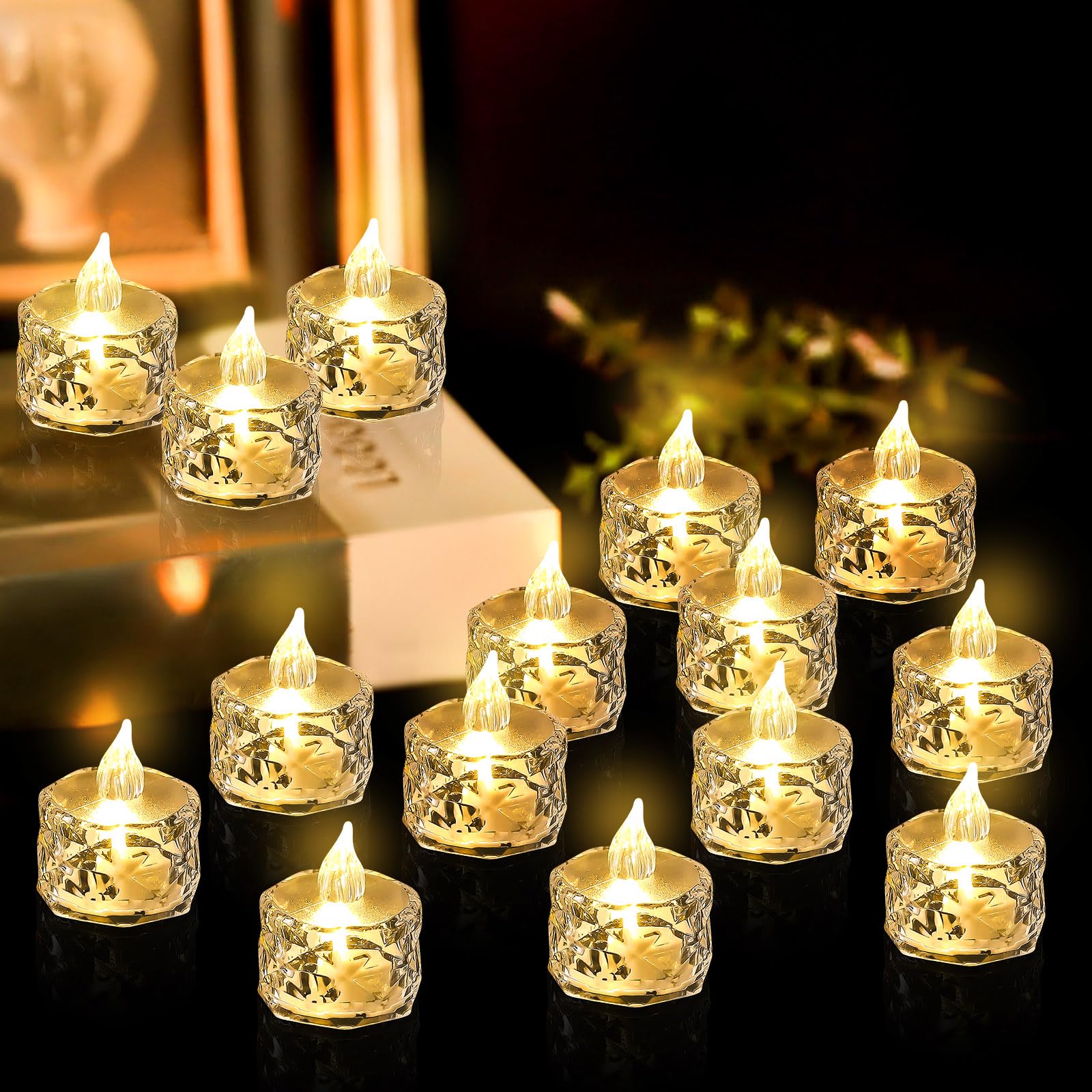 BORDEAG 24 velas de té LED, sin llama, sin llama, sin llama, velas de té sin llama, velas LED para bodas, decoración navideña, Halloween (3,6 x 5 cm)