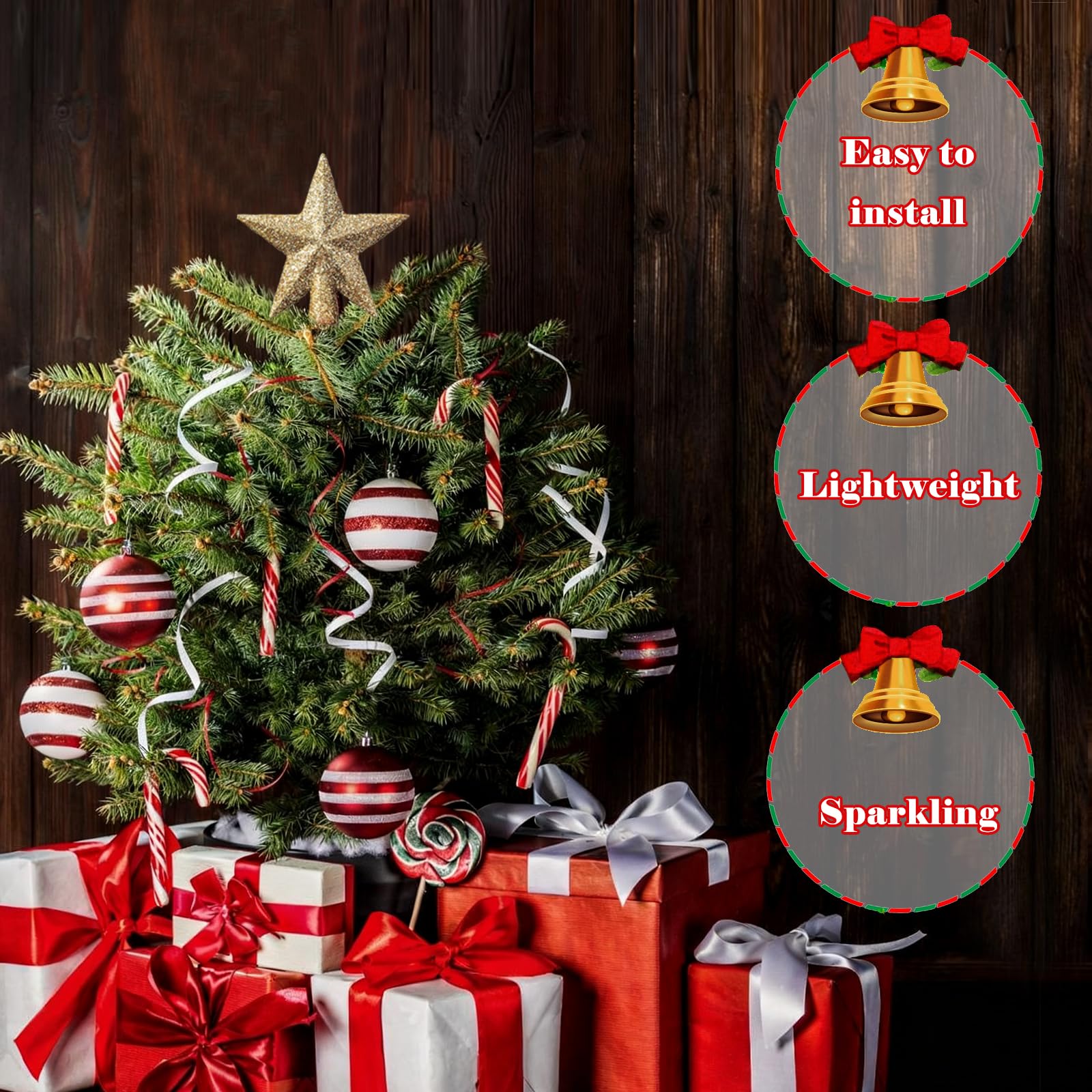 Estrella Arbol Navidad Mini Estrella de la Navidad Topper de Árbol Adornos para la Copa del árbol para Decoración de Árbols de Navidads (Oro I)
