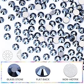Novani Rhinestones Flatback Rhinestones Glass Gems Stones Jewels Round Gemstones Non-Hotfix Crystal for Crafts,SS30,288 Pieces,Shiny Black