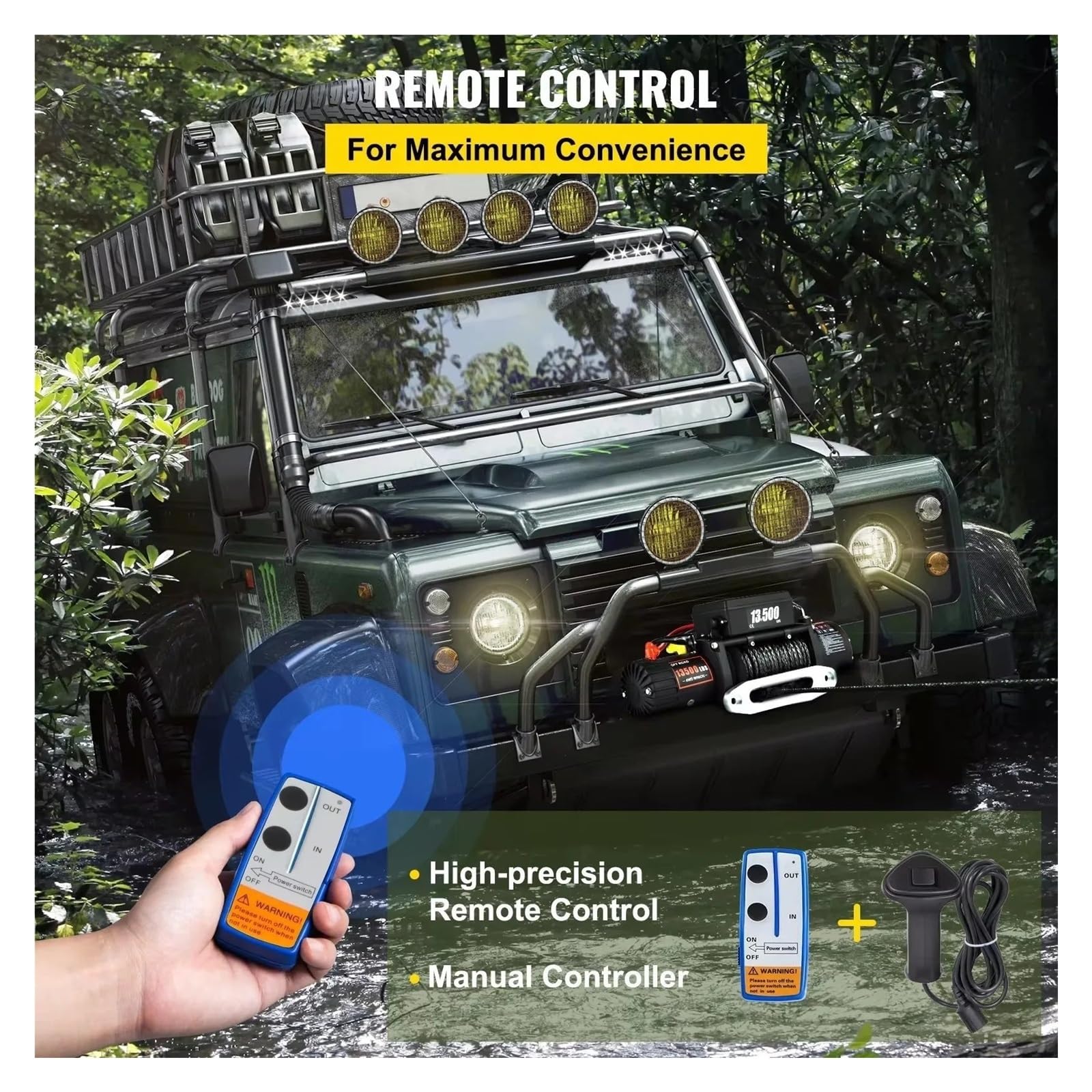 Wciągnik elektryczny Wciągarka Elektryczna 12V 13500lbs/6123KG Syntetyczna Lina Holownicza 27M/92FT Z Pilotem Do Przyczepy Samochodowej ATV Ciężarówka Łódź Elektryczna Wciągarka