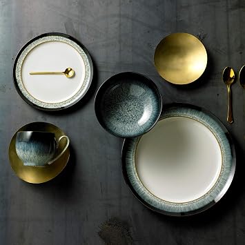 Denby - Halo Dinner Plates Set of 2 - Reactive Glaze Dishwasher Microwave Safe Crockery 28cm - Black, Grey, White Ceramic Stoneware Tableware - Chip & Crack Resistant