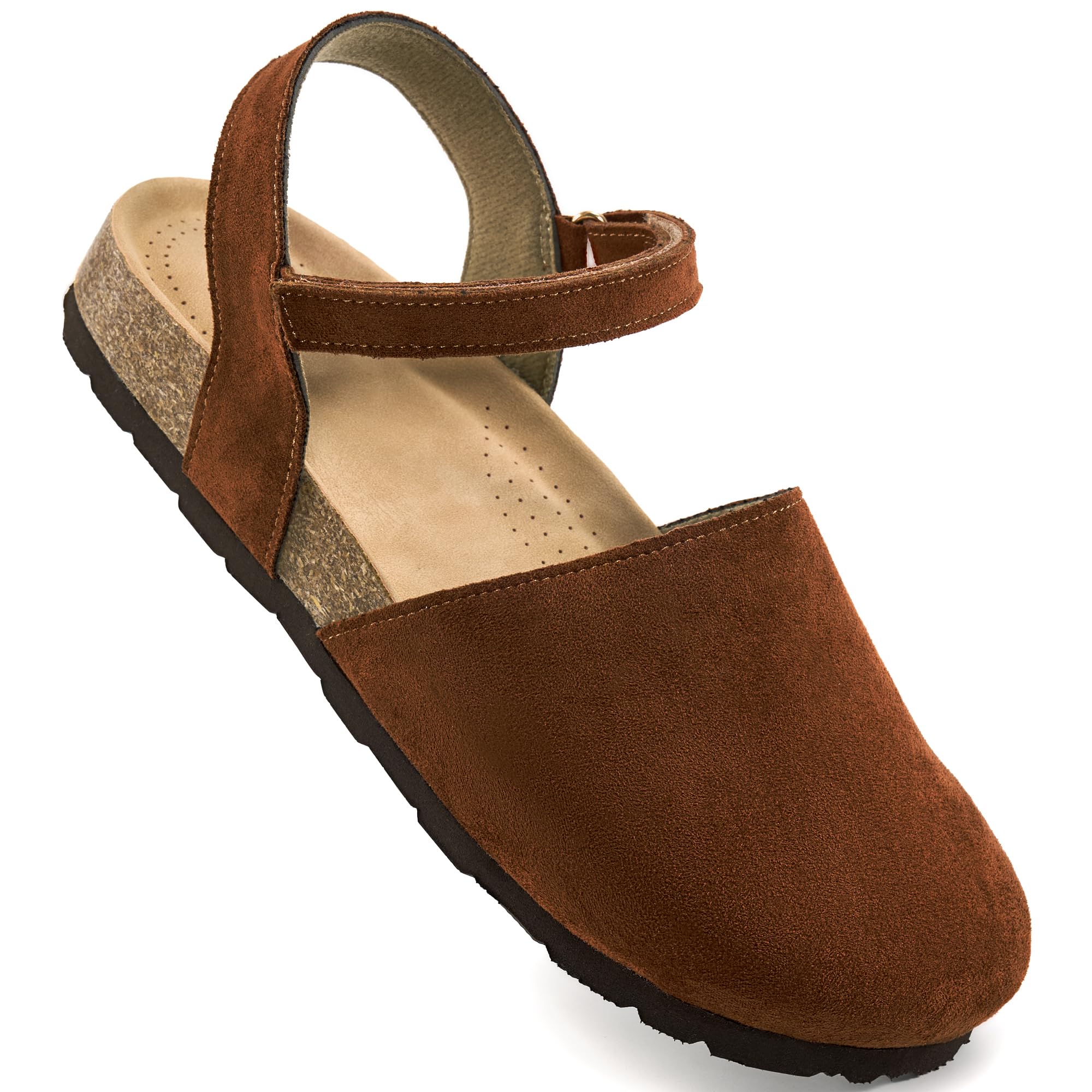 Ecetana Womens Sandals Closed Toe Shoes Dressy Summer Cork Footbed Comfortable Arch Support Flats Sandals for Women