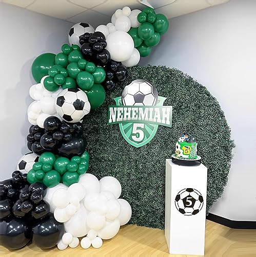 Kit de arco de guirnalda de globos de fútbol, 144 globos de látex verde oscuro, negro y blanco con globos de papel de aluminio de fútbol 4D de 22