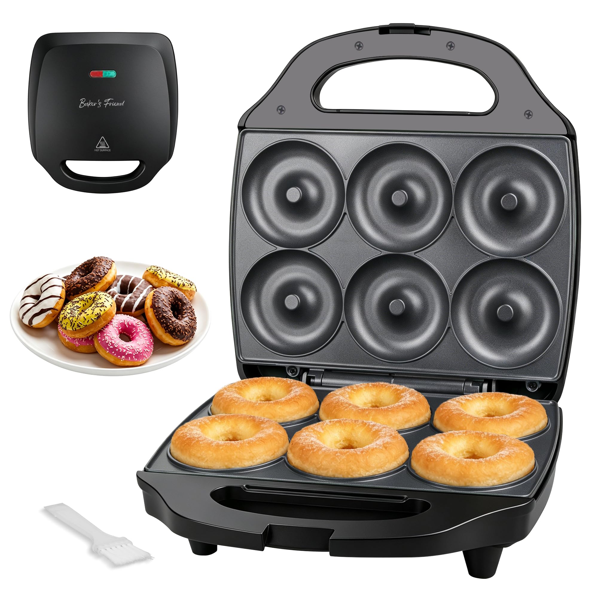 Baker’s Friend Mini Donut Maker Machine for Home, 6 x 3'' Mini Doughnut Maker Machine, Donut Maker for Kids, Maquina Para Hacer Donas, Donut Baking Pan, Donut Party, Graphite