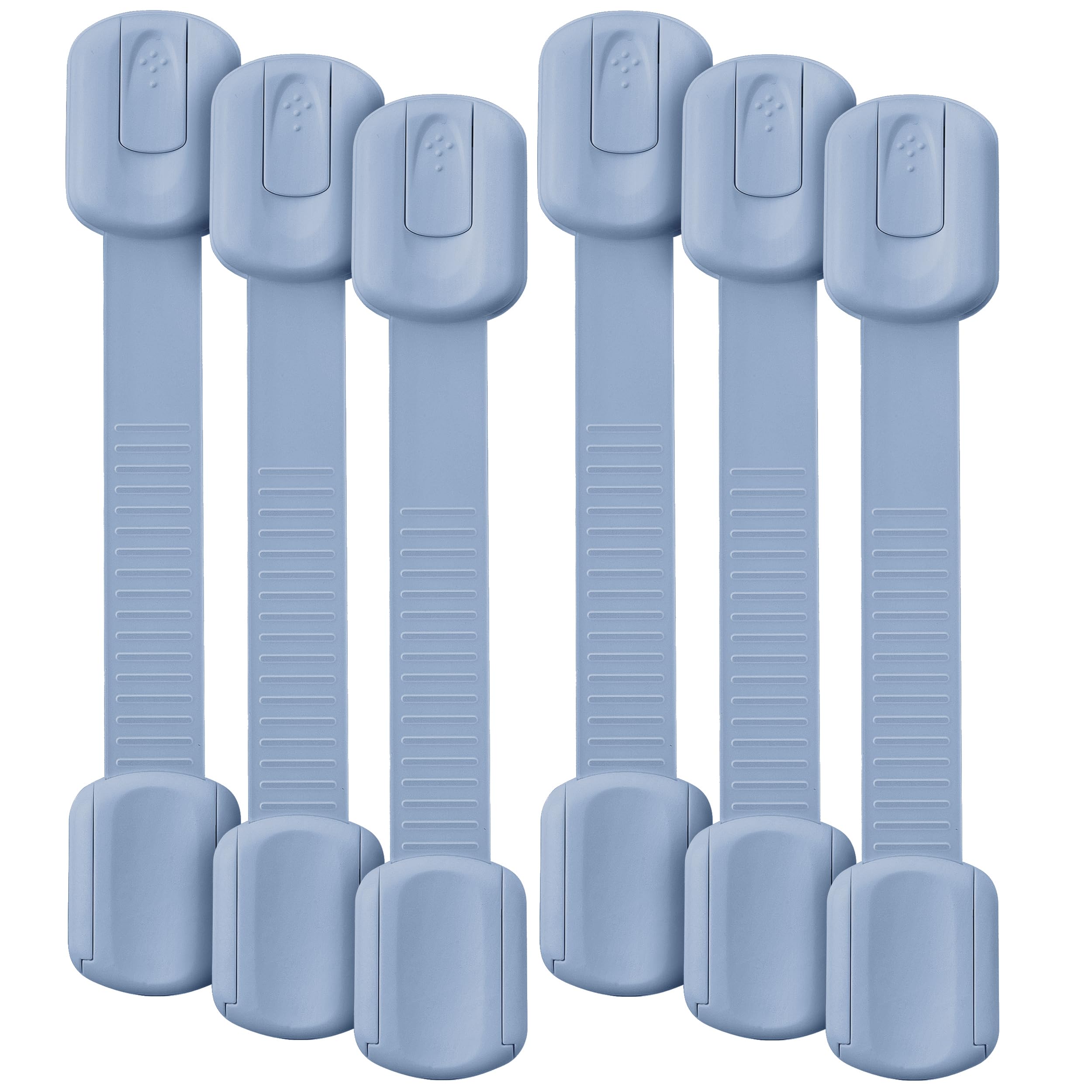 Bate- Child Safety Strap Locks, 6 Pack, Dusty Blue, Baby Locks for Cabinets, Drawers, Kitchen, Toilet, Furniture, Fridge, Multi-Purpose, Easy Install with Quick 3M Adhesive for Childproofing
