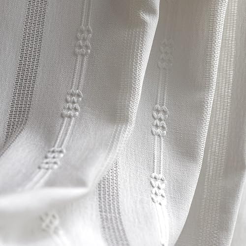 Miniatura 4 de TOPSMCHER Cortinas bohemias de 84 pulgadas para sala de estar, 2 paneles bordados a rayas con borlas, cortinas de lino semiopacas para sala de