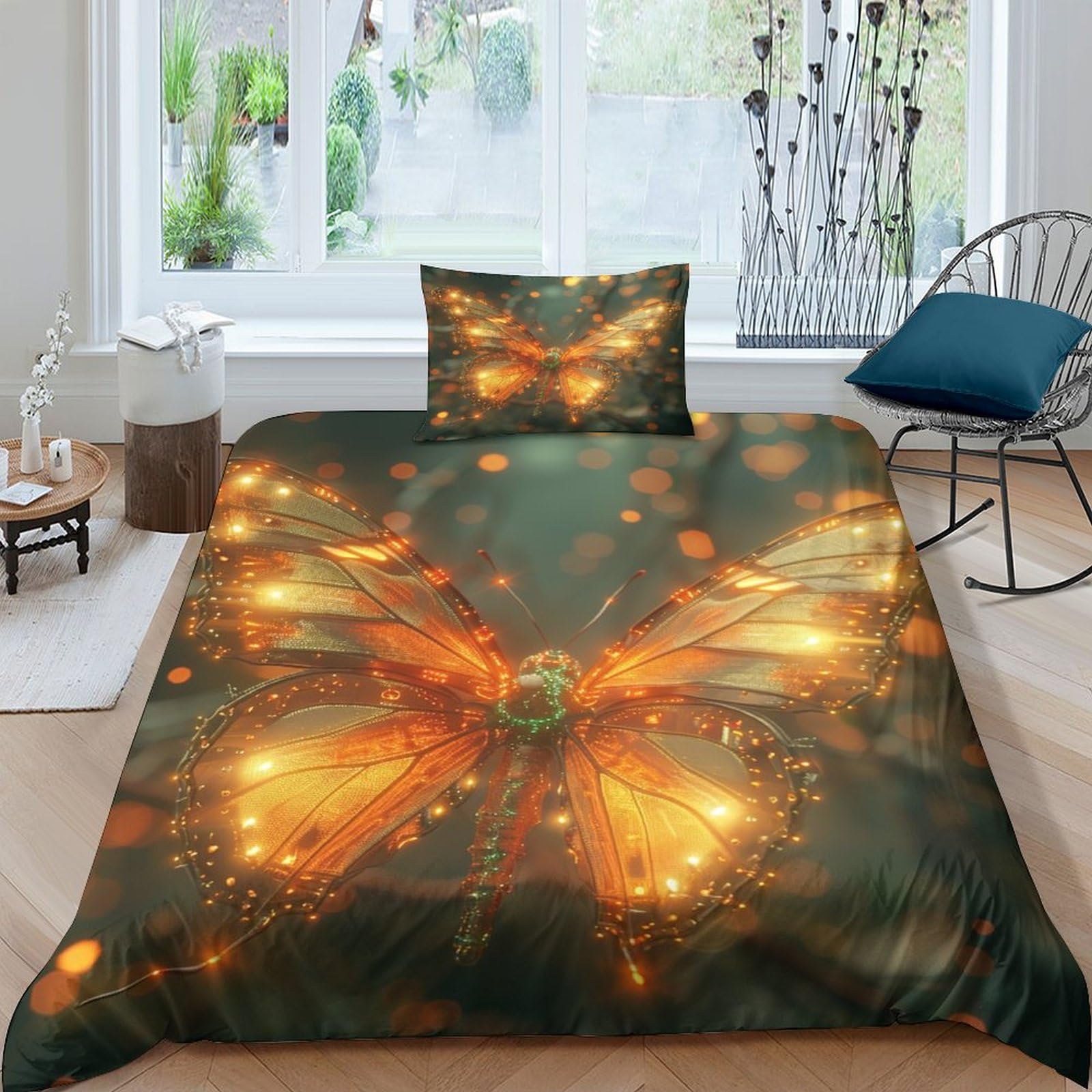 BARDYS Butterfly Comforter Covers for Teens And Adults 3D Print Moths Duvet Cover Quilt Cover Bedding Set Soft Microfiber with Zipper Closure with Pillow Cases 3 Pieces Single（135x200cm）