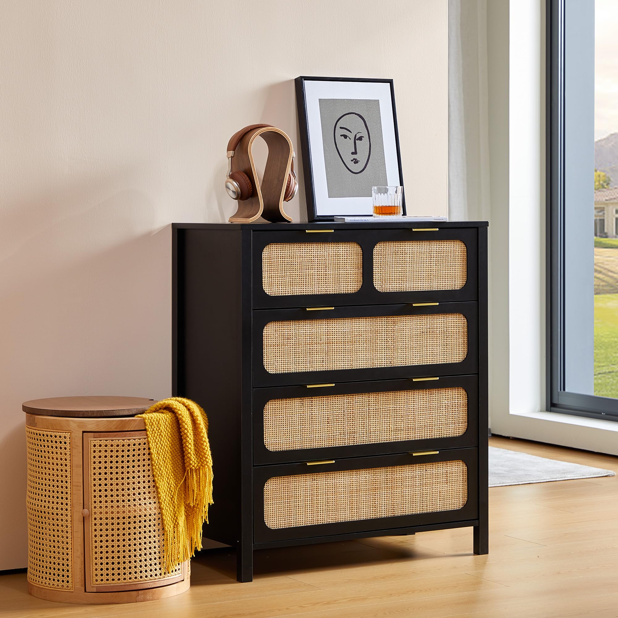 Amazon.com: LEVNARY 4 Drawer Dresser for Bedroom, Wide Chest of Drawers with Storage, Rattan Nightstand Cabinet Dresser for Bedroom Hallway Living Room Entryway Office (Black) : Home & Kitchen Amazon.com: LEVNARY 4 Drawer Dresser for Bedroom, Wide Chest of Drawers with Storage, Rattan Nightstand Cabinet Dresser for Bedroom Hallway Living Room Entryway Office (Black) : Home & Kitchen