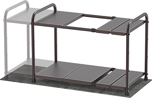 Miniatura 2 de Simple Houseware Under Sink - Estante organizador de estante de metal expandible de 2 niveles, bronce (se expande de 15 a 25 pulgadas)