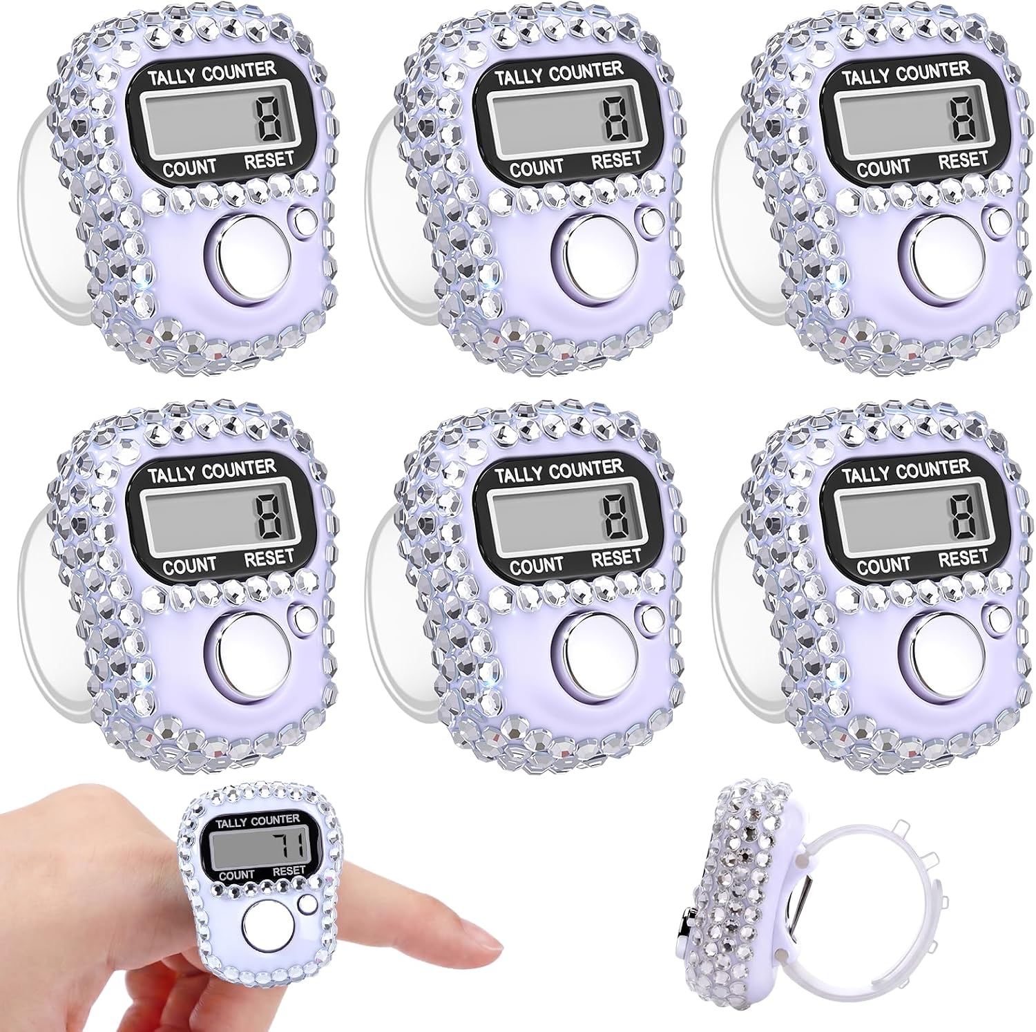 Simgoing Electronic Finger Clicker Counter, Rhinestones Tally Tasbeeh Counter Gifts for Prayer Islamic Golf Counting Goods Lap Knitting Bling Accessories