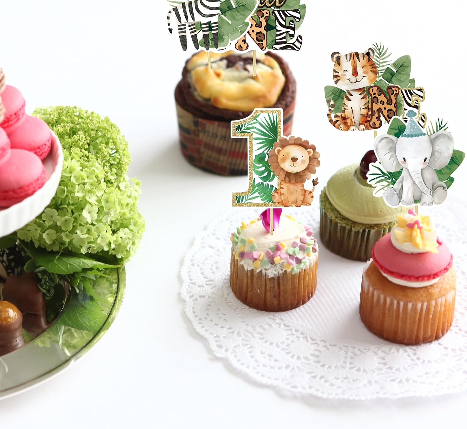 24pcs Jungle Animals Party Cupcake Toppers 1st Cupcake Topperst Jungle Safari Animal Theme Party Supplies for Zoo Wild Animal Birthday Party Baby Shower Supplies