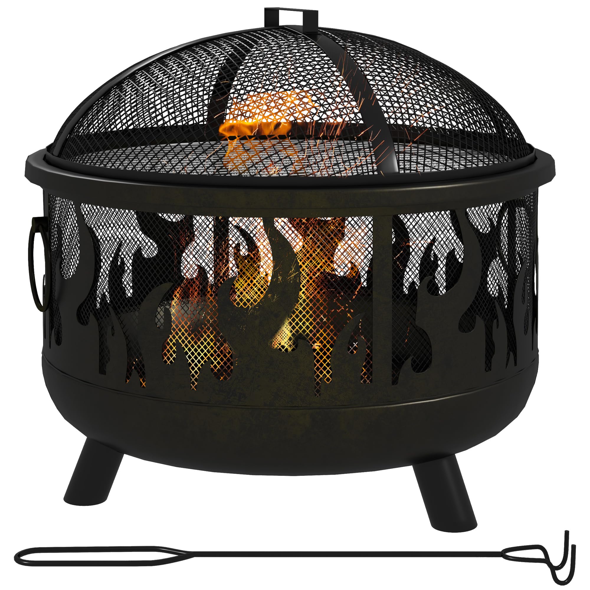 Outsunny Palenisko 2 w 1, koksownik z ochroną przed iskrami, ruszt do grillowania do ogrodu, BBQ, metalowy, czarny, Ø 61 x 55 cm