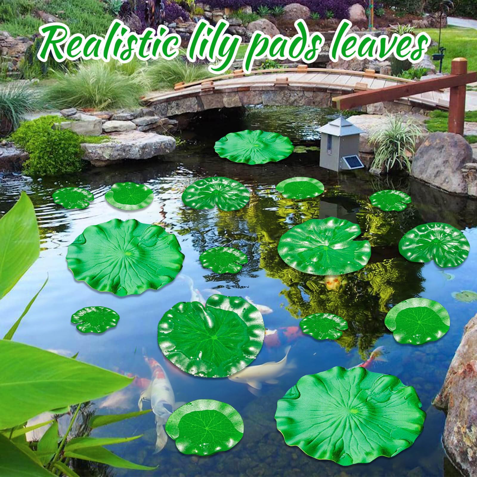Foglie di Loto Artificiali,16 PCS Foglie di Loto Artificiali Galleggianti,Ninfee Galleggianti,Foglie di Loto Artificiale,Foglie Galleggianti per casa, Giardino, laghetti, Piscine, acquari