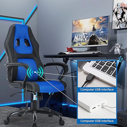 Miniatura 2 de BLKMTY Silla de juegos de PC, silla de escritorio ergonómica de masaje, sillas de carreras de piel sintética ajustable con soporte lumbar,