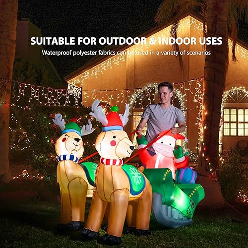 Miniatura 3 de Vivohome - Santa Claus inflable de 6.9 pies de largo con trineo verde, renos y cajas de regalo, con iluminación LED, decoración de jardín inflable