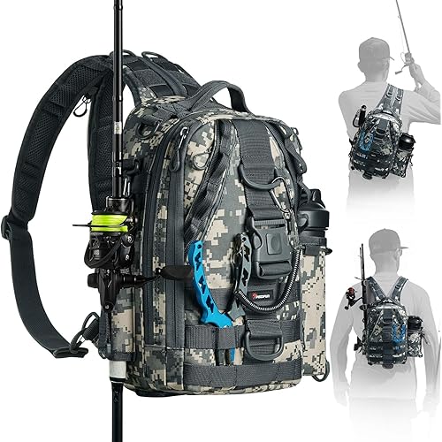 Piscifun Fishing Backpack with Rod Holder, Lightweight Sling Bag Storge Gear and Equipment