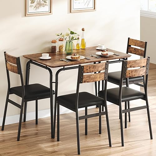 Juego de mesa de comedor para 4, mesa de cocina y sillas para 4, juego de mesa de comedor de cocina de 5 piezas, mesa de comedor rectangular moderna