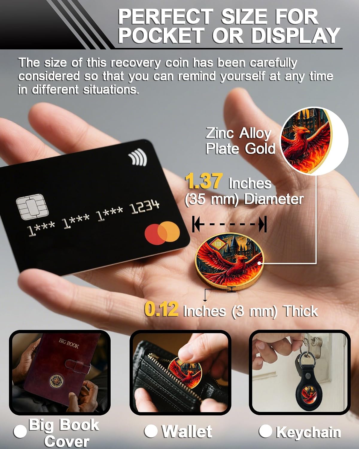 Rising Phoenix 8 Year Sobriety Coin, Compass to Guide the Way NA Medallion | Addiction Recovery Anniversary Celebration NA Coin with Token Capsule - Clean Living Sobriety Gifts for Men & Women