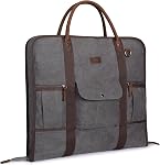 S-ZONE Garment Bag for Travel Canvas Leather Carry On Suit Bag for Men Women, Gray, Carry on Garment Bag