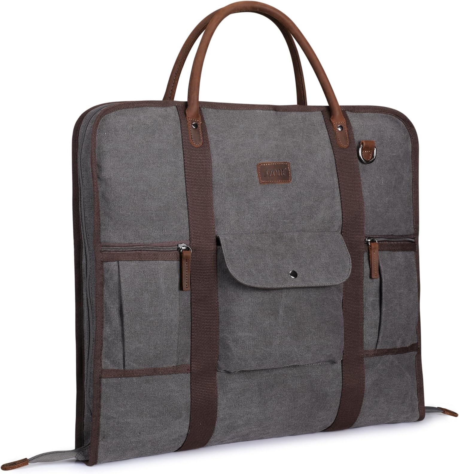 Carry on Garment Bag for Business Travel Canvas Leather Men Suit Cover