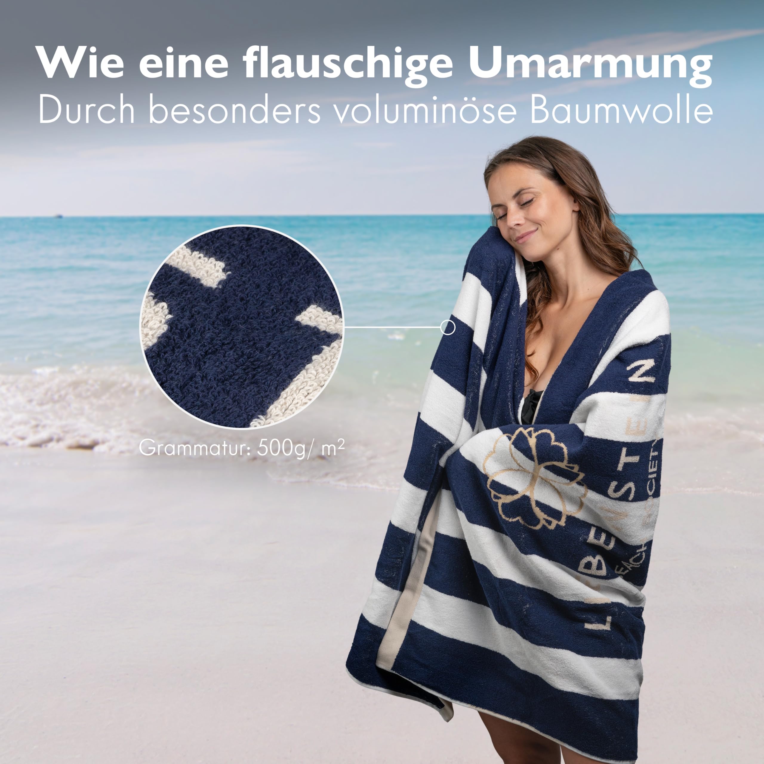 Liebenstein® Premium Strandtuch Beach Society – 100x180 cm – softig weiches Strandhandtuch mit stylischem Muster - aus 100% feinster Baumwolle in Portugal gefertigt