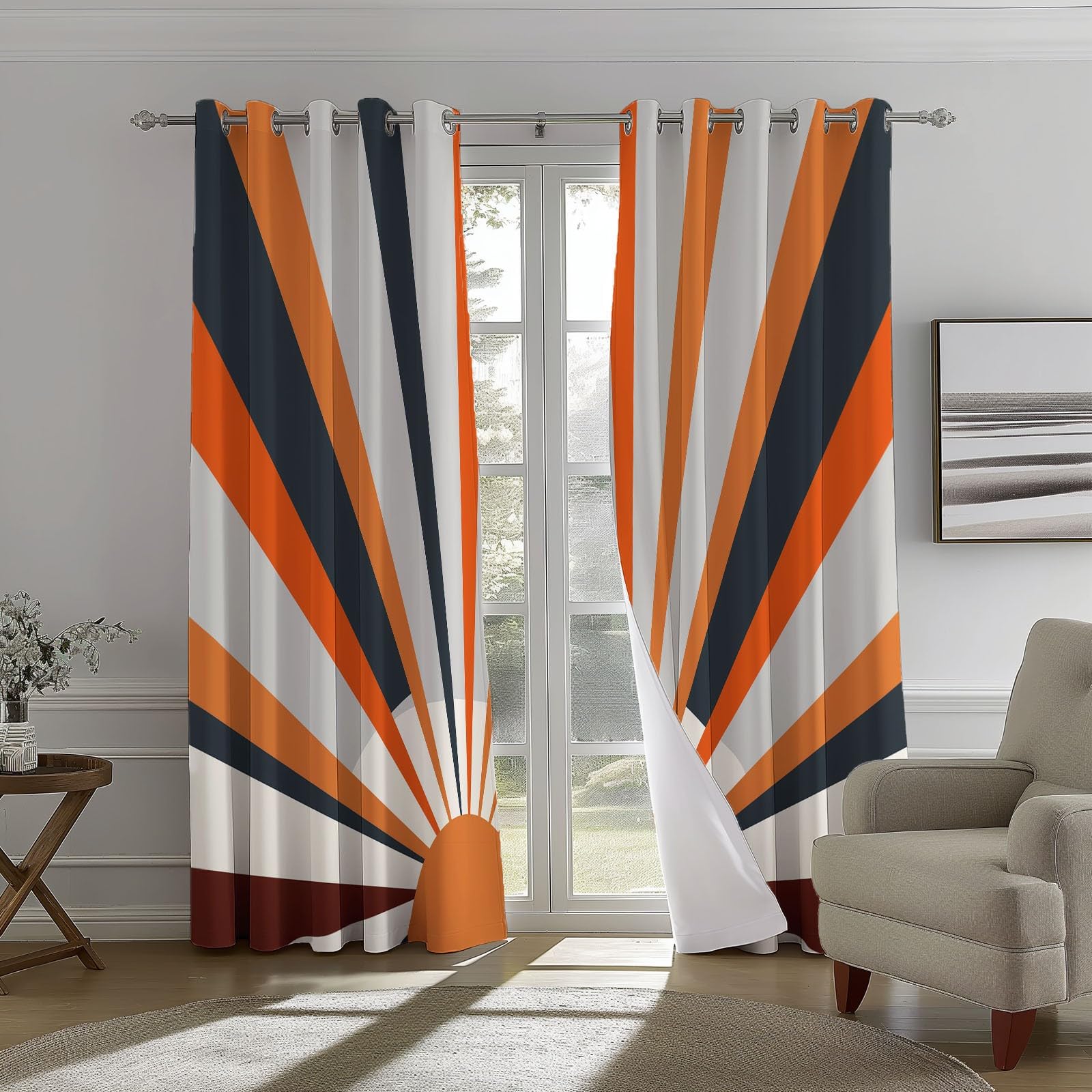 Isolant Anti-Froid et Chaleur, Rideaux Thermiques 91.5L X 160H cm (2 Panneaux), Rayons De Soleil Abstraits pour Chambre d'enfant, Gris Orange