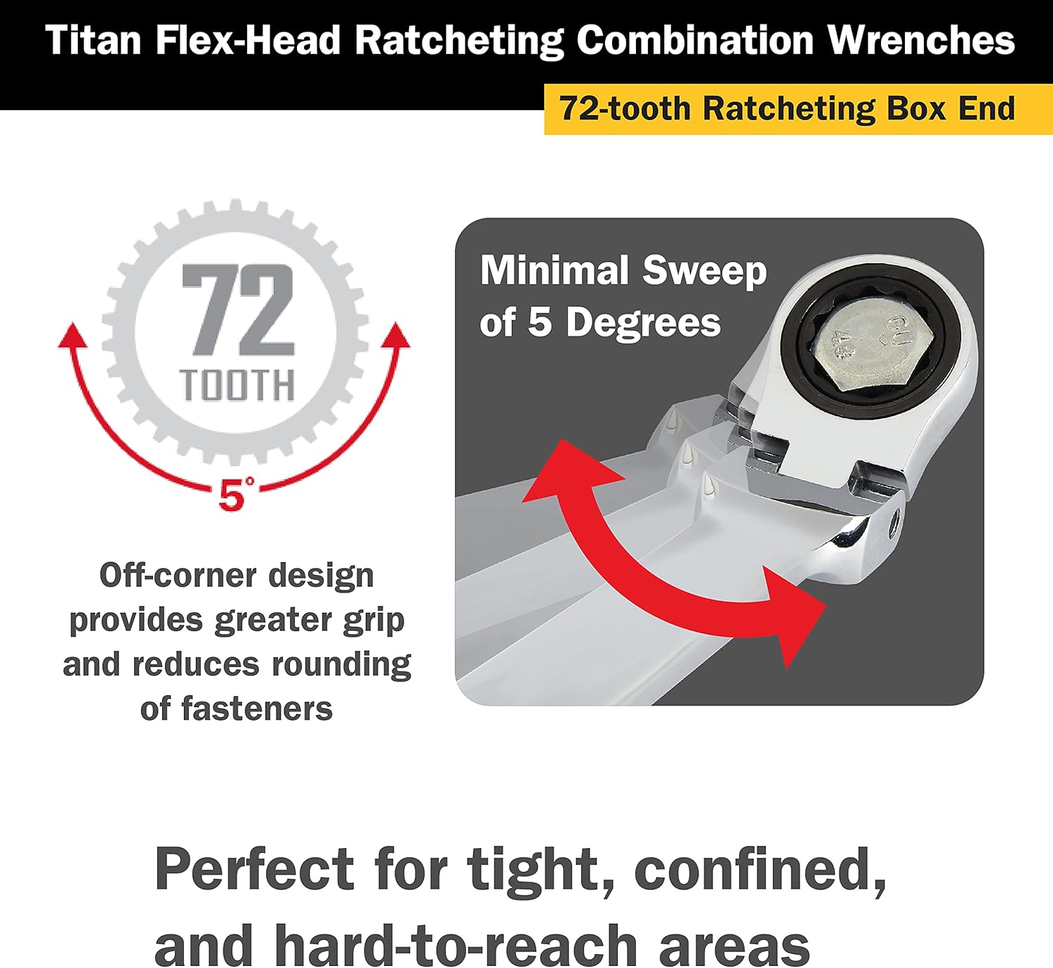 Titan 12815 15mm 12 Point 72 Tooth Flex Head Ratcheting Combination Wrench