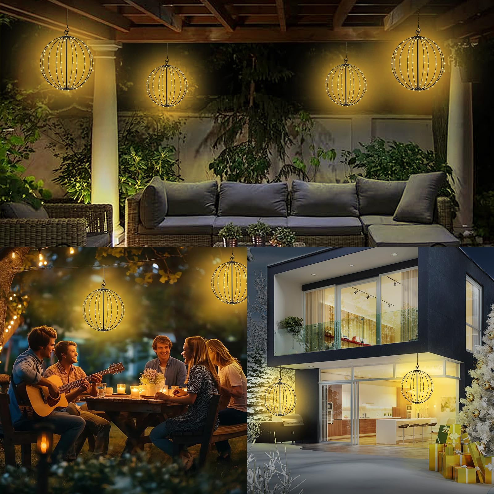 Lanterna Solare da Esterno, Metallo Luci Solari da Giardino 8 Modalità 120 LED Lampada Solare da Giardino Luci Solari Sospese Impermeabili con Telecomando per Matrimoni Natale Feste Patio Terrazza