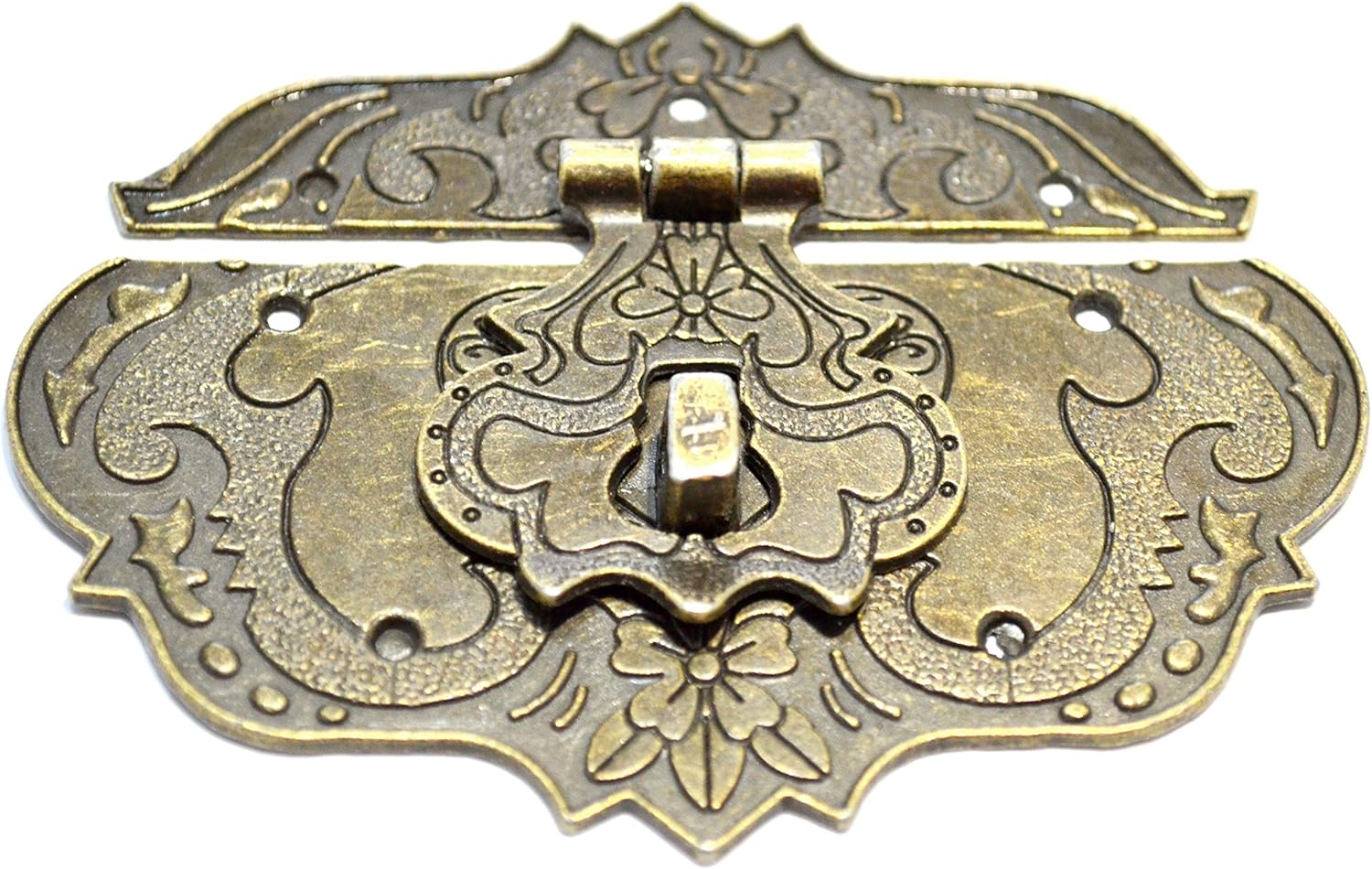 2 Pcs Decorative Hasp Latches Vintage Bronze Hook Lock with Clasp Closure for Jewelry Case Wooden Box Chest Cabinet Cupboard Furniture Medium Size (Length:3-1/2", Height:2-1/2")