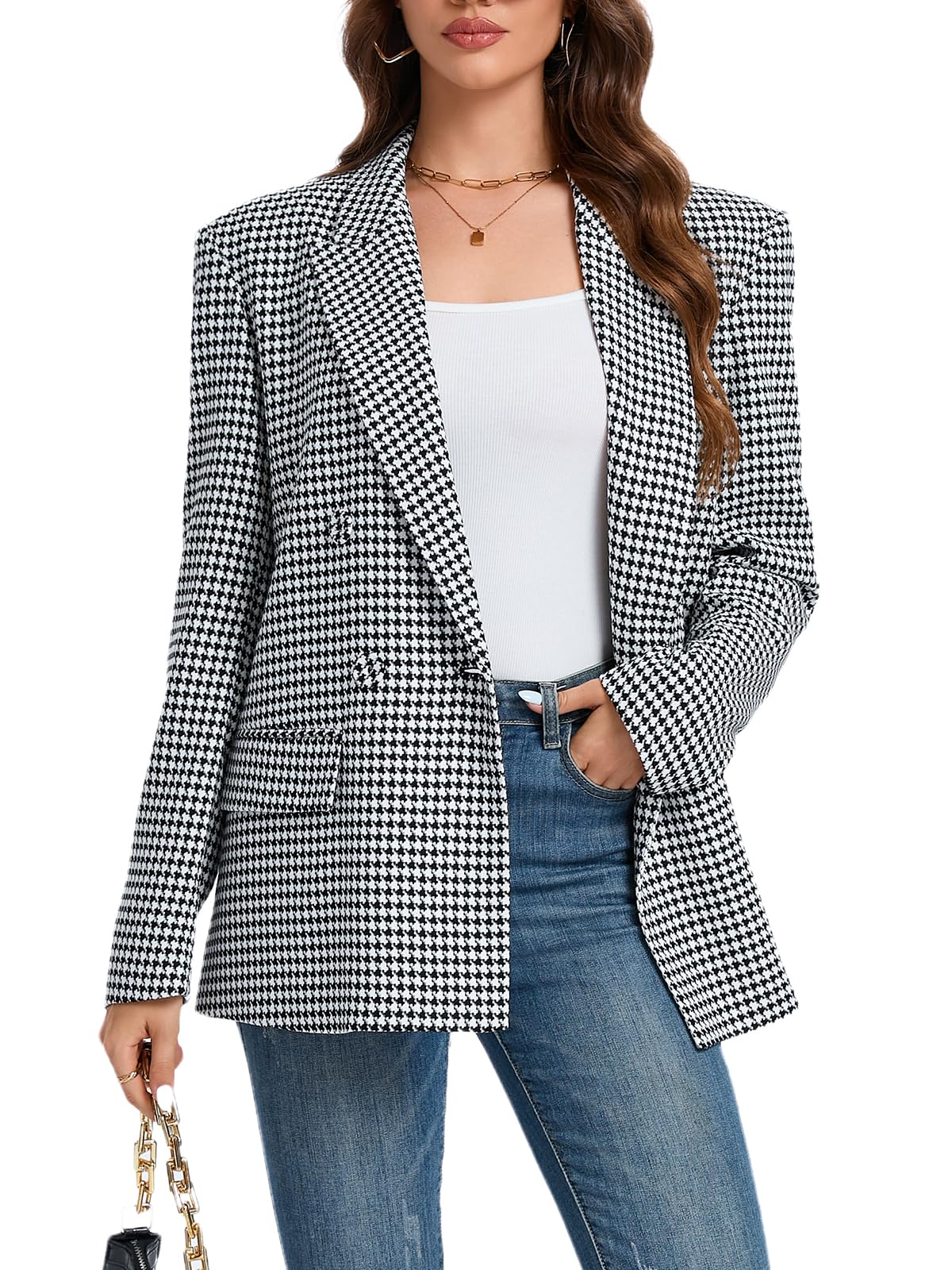 Womens Oversized Blazer Jacket Double-Breasted Suit with Pockets Long Sleeve Outfit for Business Work Office Casual