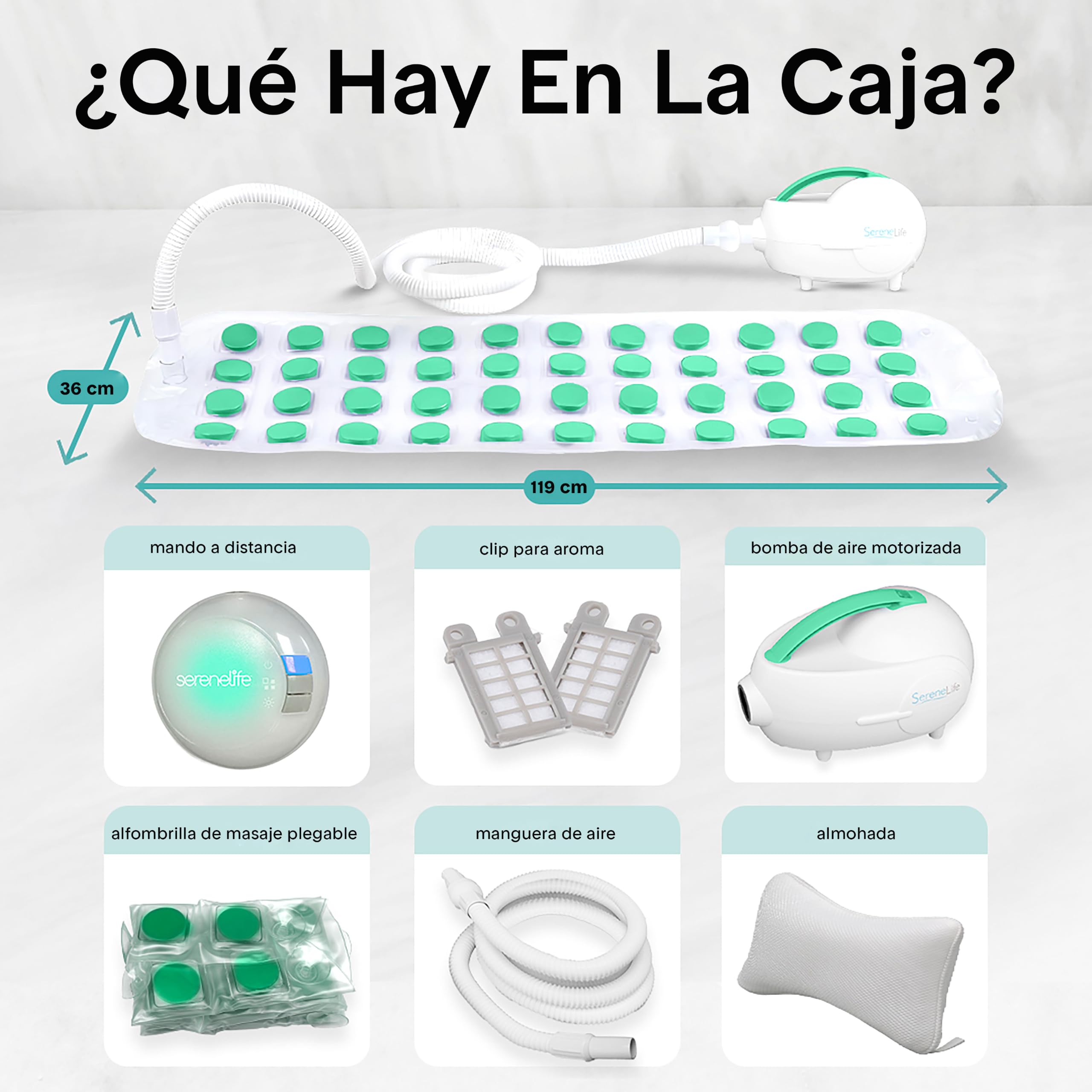 SereneLife Manta de Hidromasaje para Bañera con Burbujas, SPA Portatil con Luz LED Impermeable, Almohada, Intensidad Ajustable, Mando a Distancia, Relajante