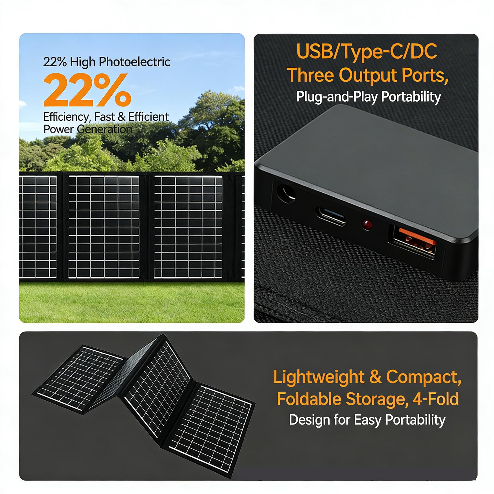 Portables - Cargadores solares plegables de 40 W, peso ligero para camping, senderismo, con teléfonos, tabletas, emergencias, panel solar impermeable