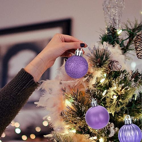 Miniatura 5 de Adornos de bola de Navidad irrompibles de 28 quilates en 4 acabados clásicos para decoración del árbol de Navidad (lavanda, tamaño regular de 2.36