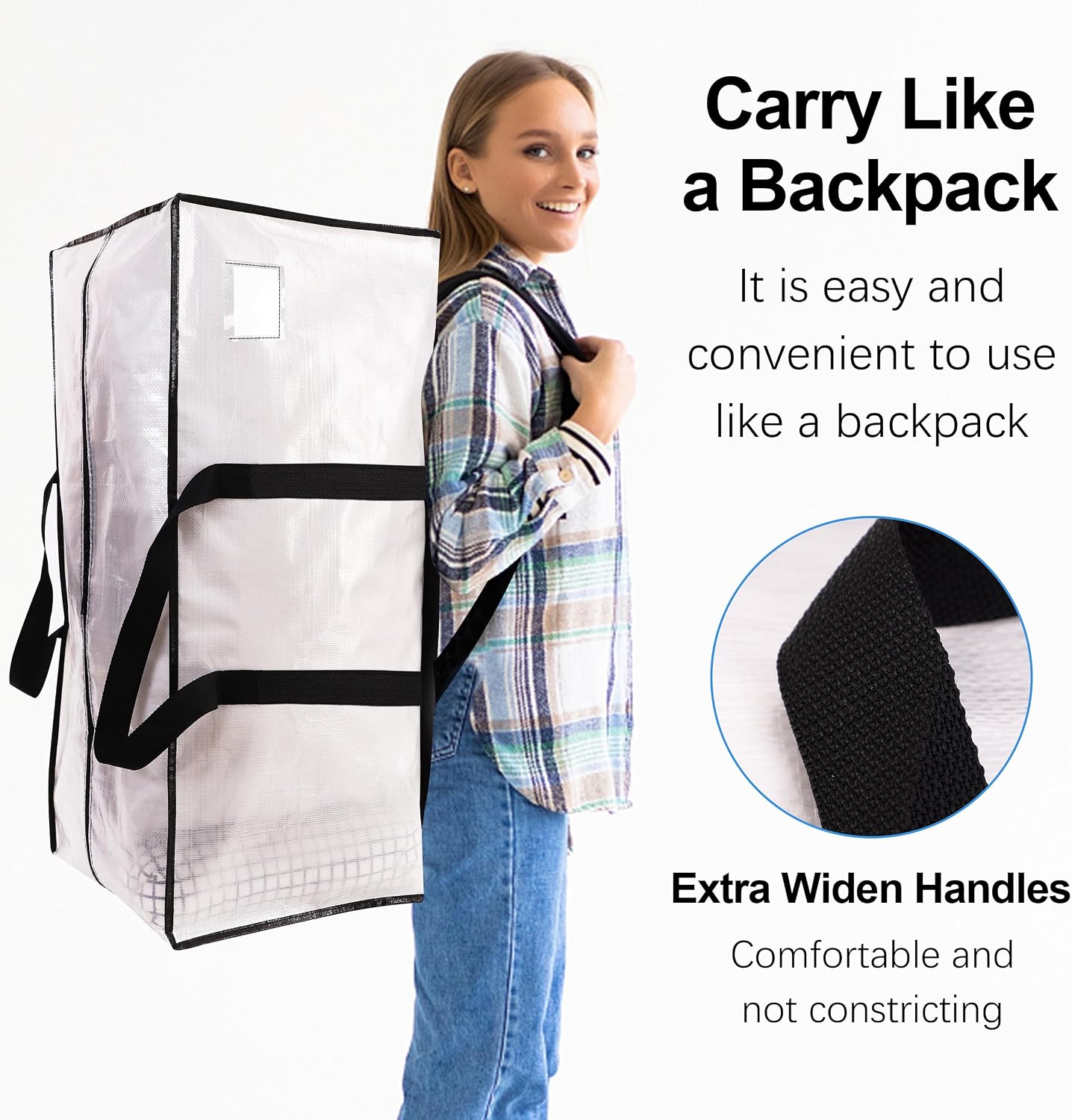 VELVETSURE 6 Pack Heavy Duty Large Moving Bags W/Backpack Straps - Strong Handles & Zippers, Storage Totes For Space Saving, Fold Flat, Alternative to Moving Box and Storage Bin, Semi-Transparent thumbnail