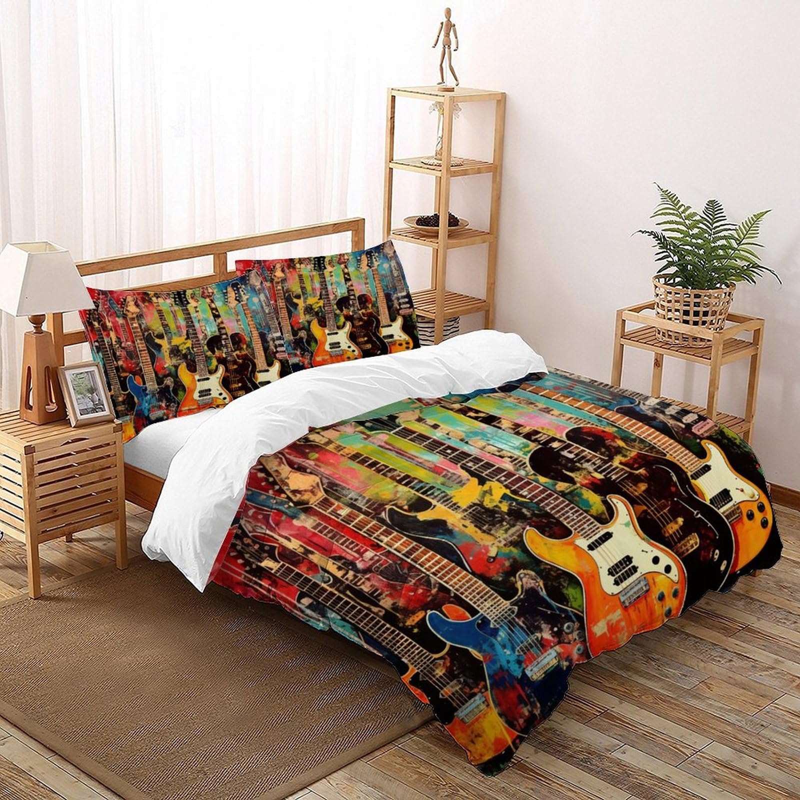 Guitare housse de couette microfibre lit double avec couvre-lit imprimé