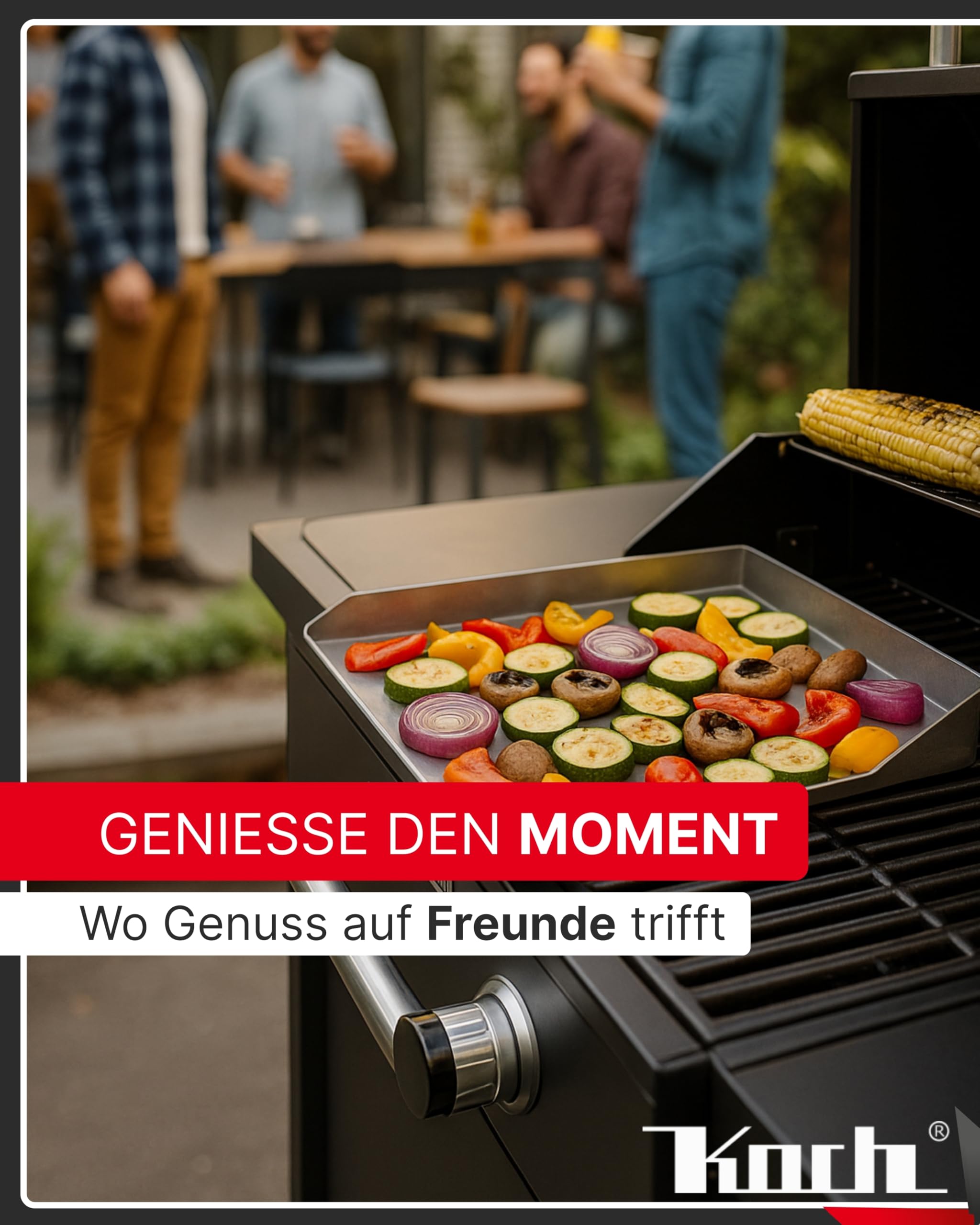 Koch Universal Grillplatte aus 100% Edelstahl - 30 x 30 x 3,5cm - Plancha für alle Grillarten - Gleichmäßige Hitzeverteilung & auslaufsichere Ecke - Rostfrei & bis zu 500°C hitzebeständig #54
