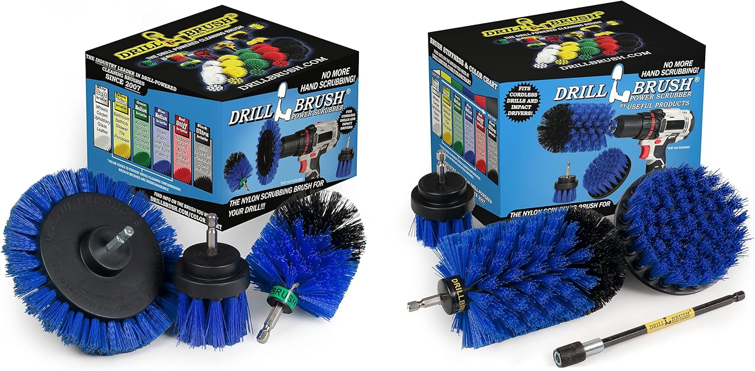 Blue Medium Stiffness Drillbrush Bundle Featuring Jumbo Brush and Edge Brush - Pool Cleaning - Aquarium Cleaning - Fish Tank