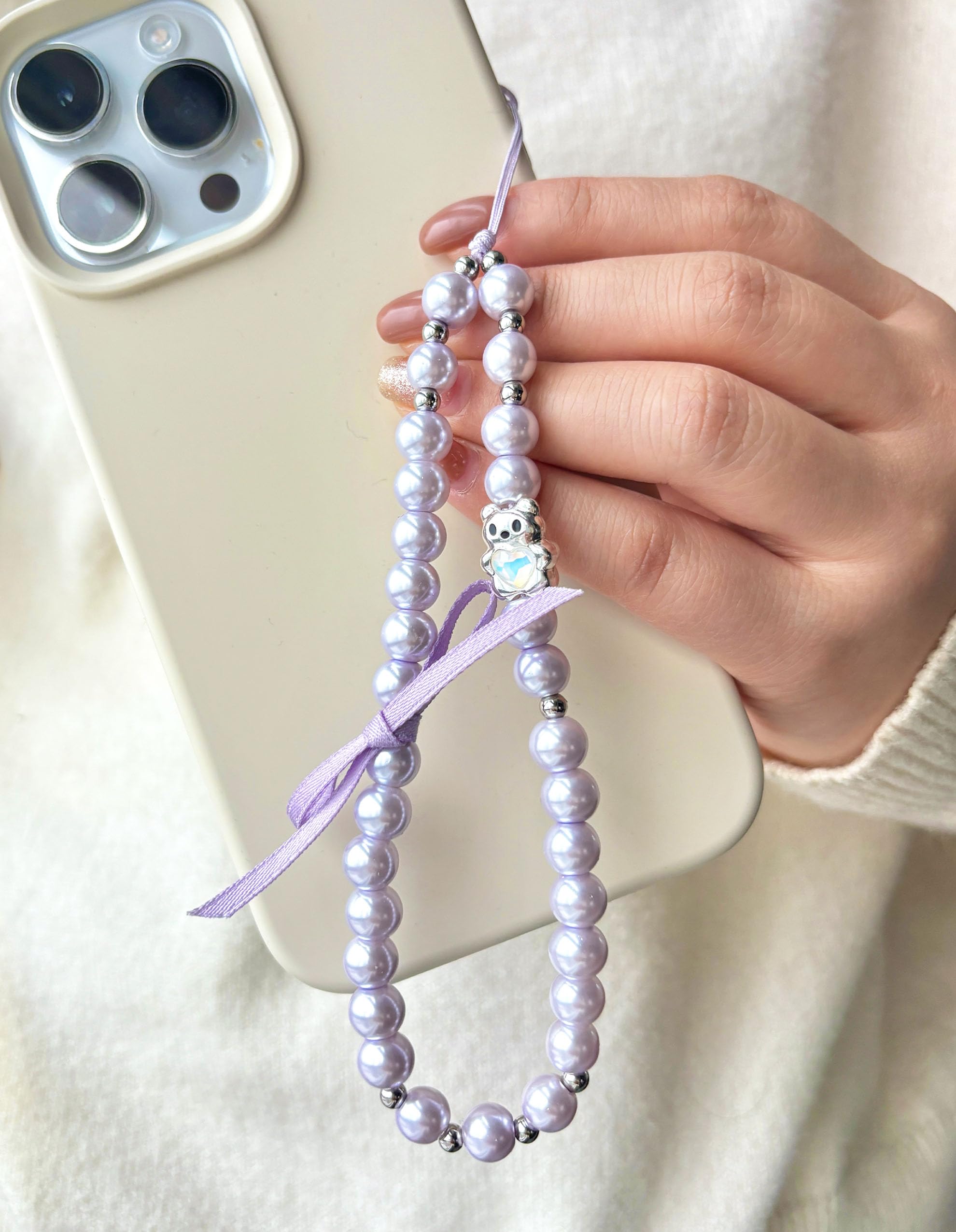 Condition photo showing New/Like New for Phone Charm Crystal Chain Pearl Phone Charms Strap Handmade Aesthetic Bag Keychain Camera Charms for Women