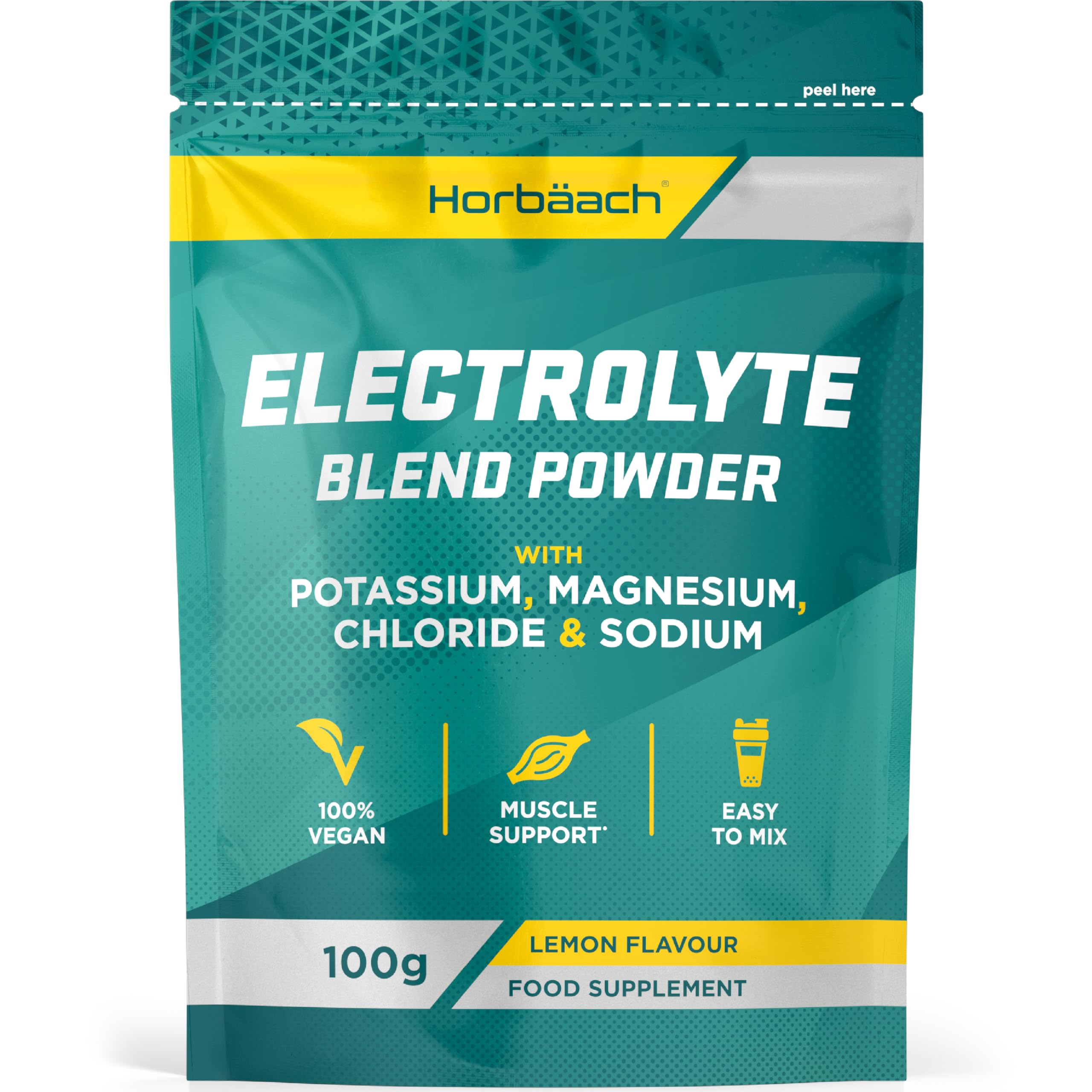 Electrolytes Powder | Keto & Fasting Electrolytes Drink | Lemon Flavoured Supplement with Potassium, Magnesium, Chloride & Sodium | Vegan | 100g | by Horbaach