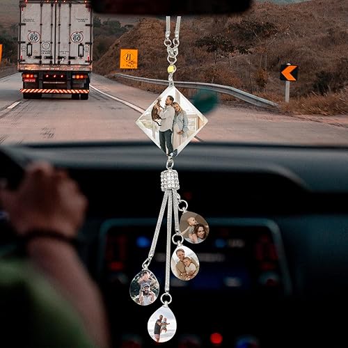 Vista 11 de AIFLM Adornos para colgar en el auto con fotos personalizadas, espejo estético personalizado, accesorios para el interior del automóvil, accesorios