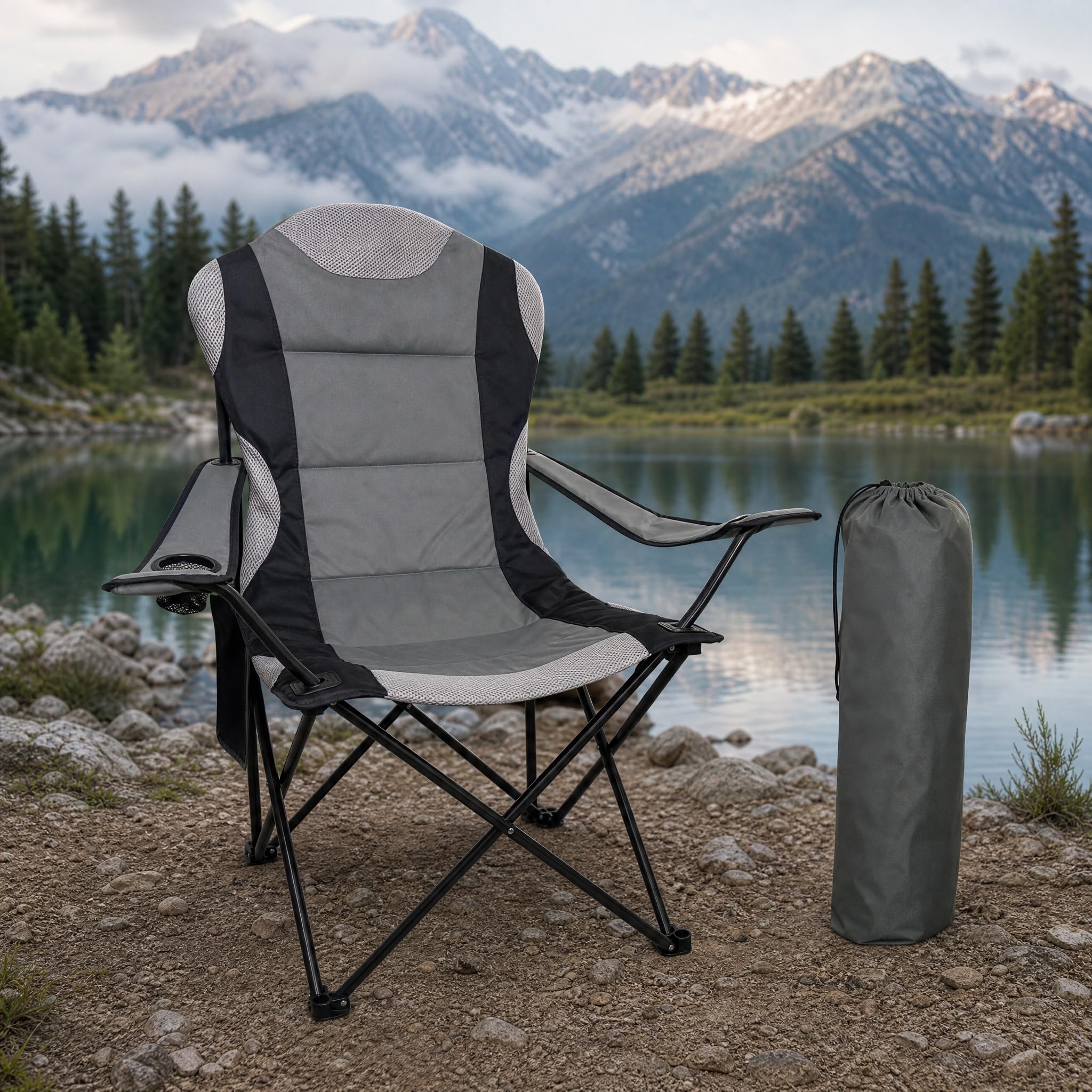 Huacan Silla de camping plegable, 136 kg, ligera, cómoda respaldo, plegable con bolsa de transporte, para picnic, exterior, senderismo