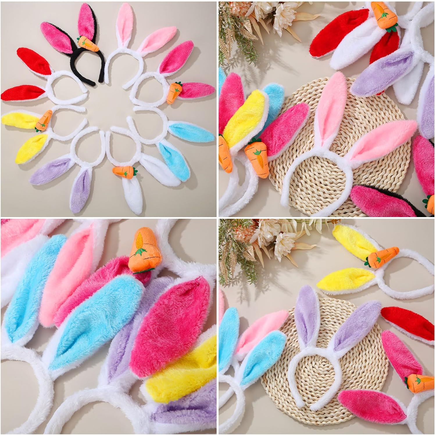 XunYee 32 Pieces Easter Bunny Ears Bulk Bunny Headband Plush Rabbit Ears with Carrot for Women Easter Costume Party Favor