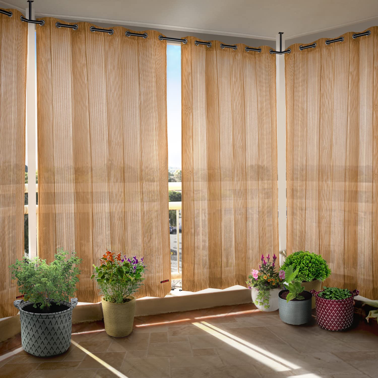 Outdoor Sun Blocking Balcony Curtains - Beige -9