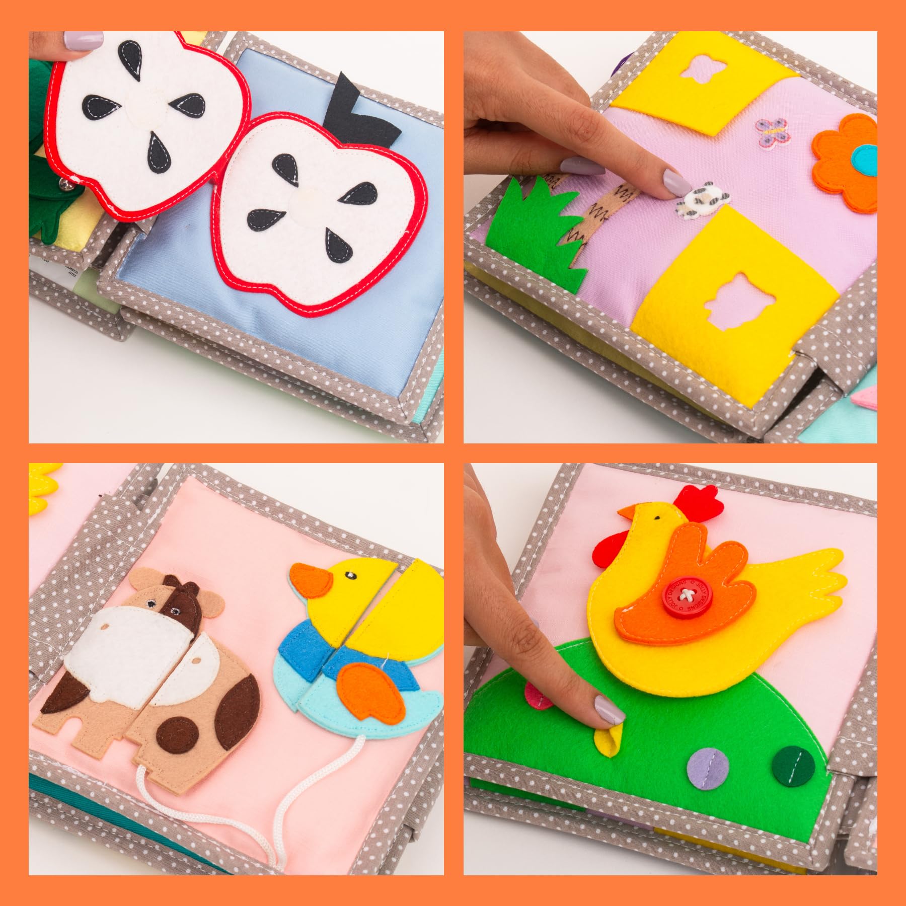 Jolly Designs Mini Quiet Book Dösender Leone - Montessori Giocattoli a partire da 1 anno - Libro in stoffa & Busy Book senza parti allentate - Giocattolo educativo in feltro - Libro motore per neonati