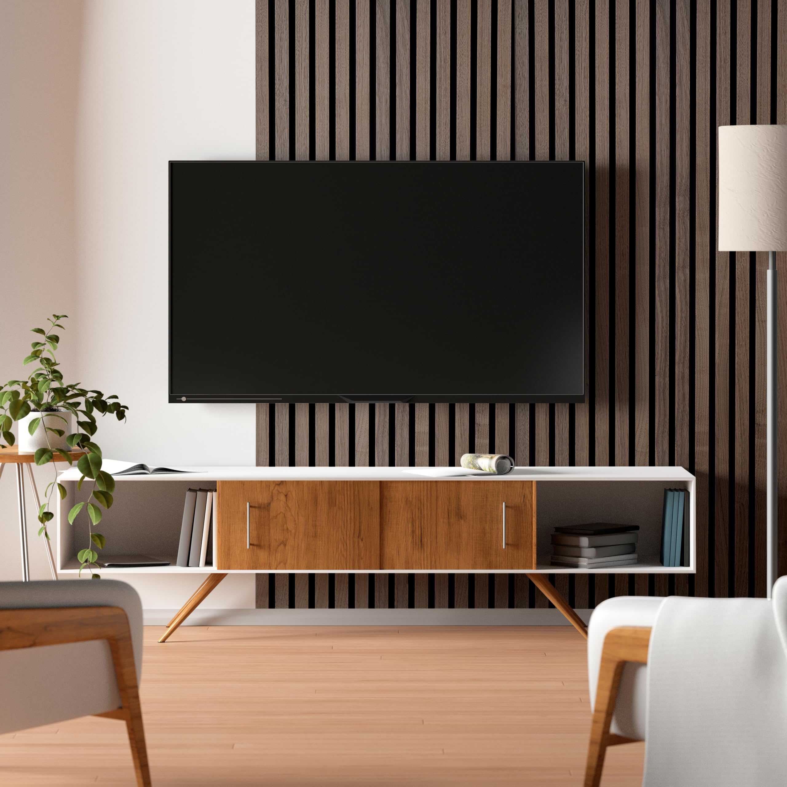 Home Treats Walnut Wall Panel Wood Slat | Decorative Wooden Panelling 3D Slatted Acoustic Sound Absorbing Ceiling Or Wall Slats (, 200 X 60Cm (2 Pack))