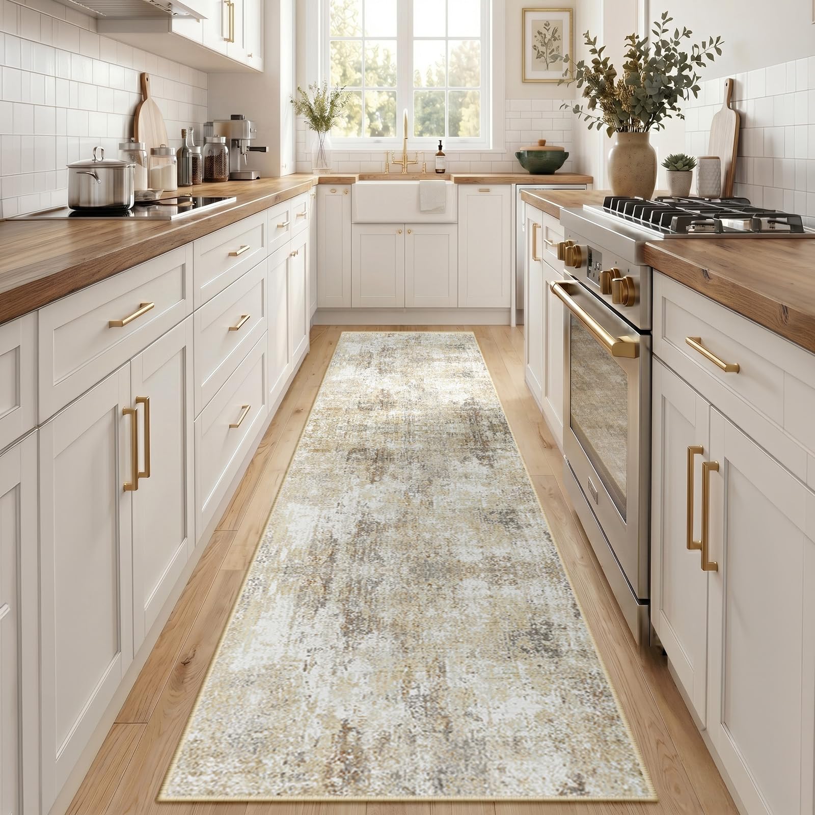 INOVADAY Washable Rugs Living Room 80x250 cm Modern Abstract Rug with Soft Low Pile Vacuum Friendly Non Slip Backing Minimalist Carpet for Lounge Bedroom Dining Room Home Office Brown/Grey โ image 1